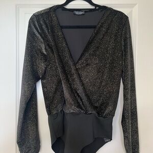 Zara Black Sparkle Wrap Bodysuit